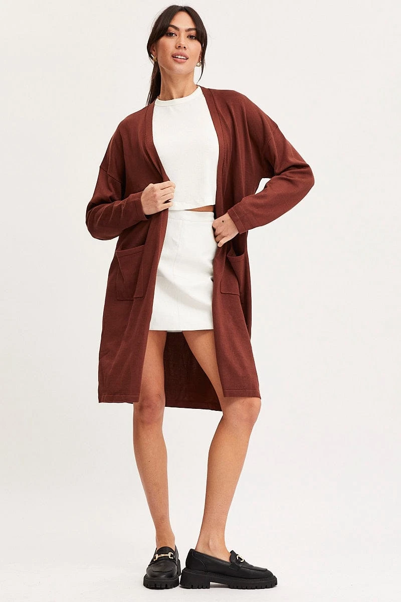 Brown Knit Cardigan Long Sleeve Relaxed Longline 4 Brown Knit Cardigan Long Sleeve Relaxed Longline - Image 2