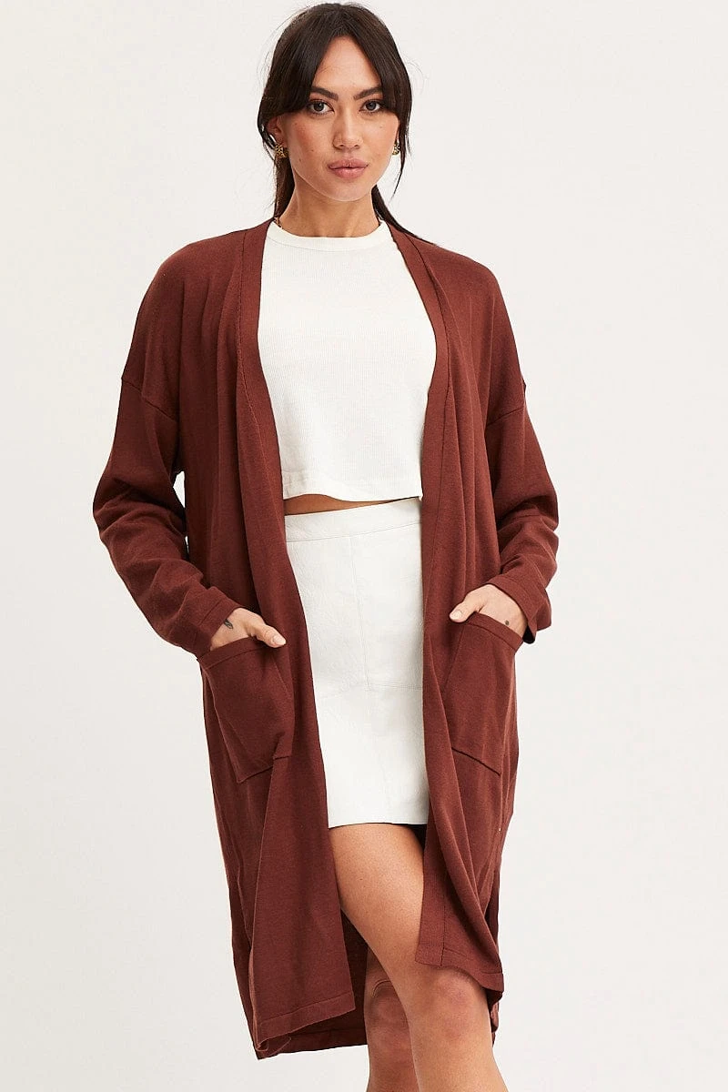 Brown Knit Cardigan Long Sleeve Relaxed Longline 5 Brown Knit Cardigan Long Sleeve Relaxed Longline - Image 3