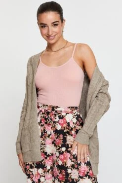 Beige Knit Cardigan Long Sleeve Relaxed Cable -Modern Fashion Shop lgline cardigan camel knit cardigan long sleeve relaxed cable 32965140512961