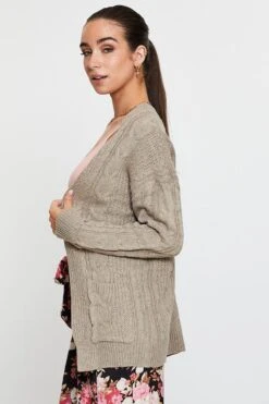 Beige Knit Cardigan Long Sleeve Relaxed Cable -Modern Fashion Shop lgline cardigan camel knit cardigan long sleeve relaxed cable 32965140545729