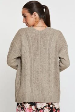 Beige Knit Cardigan Long Sleeve Relaxed Cable -Modern Fashion Shop lgline cardigan camel knit cardigan long sleeve relaxed cable 32965140578497