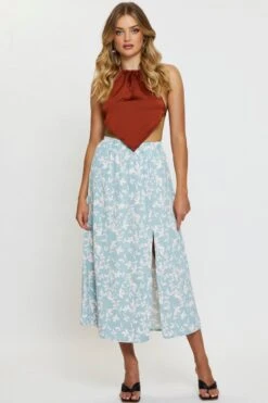 Print Midi Skirt Front Slit -Modern Fashion Shop midi a line print midi skirt front slit 33007095611585