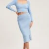 Blue Knit Skirt Midi Side Split -Modern Fashion Shop midi bodycon blue knit skirt midi side split 32966693781697