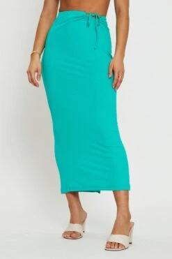 Green Tie Detail Ribbed Midi Skirt -Modern Fashion Shop midi bodycon green tie detail ribbed midi skirt 32966675038401
