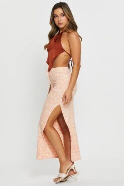 Orange Ribbed Bodycon Midi Skirt -Modern Fashion Shop midi bodycon orange ribbed bodycon midi skirt 32966674874561