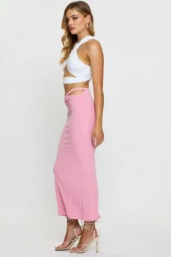 Pink Midi Skirt Rig Detailed Ribbed Jersey -Modern Fashion Shop midi bodycon pink midi skirt rig detailed ribbed jersey 32966700236993