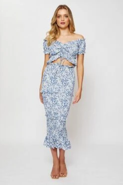 Print Smocking Pencil Midi Skirt -Modern Fashion Shop midi bodycon print smocking pencil midi skirt 33007108227265