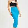 Blue Midi Skirt High Rise Ribbed Jersey