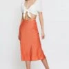 Orange Sarin Waist Tie Slip Midi Skirt