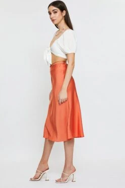 Orange Sarin Waist Tie Slip Midi Skirt -Modern Fashion Shop midi pencil orange sarin waist tie slip midi skirt 32966674514113
