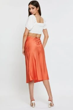 Orange Sarin Waist Tie Slip Midi Skirt -Modern Fashion Shop midi pencil orange sarin waist tie slip midi skirt 32966674579649