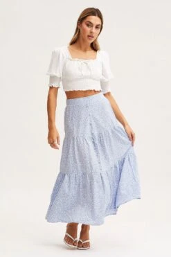 Print Midi Skirt High Rise Tiered -Modern Fashion Shop midi skater print midi skirt high rise tiered 33007102165185