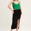 Black Front Split Pencil Skirt Midi Ribbed