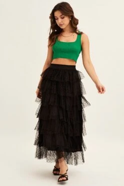 Black Midi Skirt Tulle Elastic Waist Mesh -Modern Fashion Shop midi skirt black midi skirt tulle elastic waist mesh 32981039349953