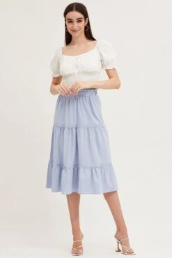Blue Tiered Midi Skirt -Modern Fashion Shop midi skirt white tiered midi skirt 32887796629697
