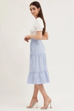 Blue Tiered Midi Skirt -Modern Fashion Shop midi skirt white tiered midi skirt 32887796891841