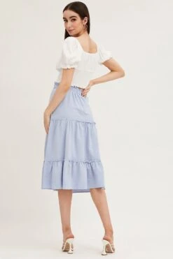 Blue Tiered Midi Skirt -Modern Fashion Shop midi skirt white tiered midi skirt 32887797252289