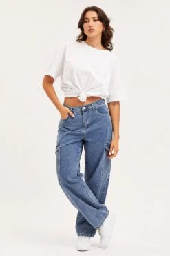 Blue Unisex Cargo Denim Jeans Mid Rise -Modern Fashion Shop mr straight leg jean blue unisex cargo denim jeans mid rise 32967570227393