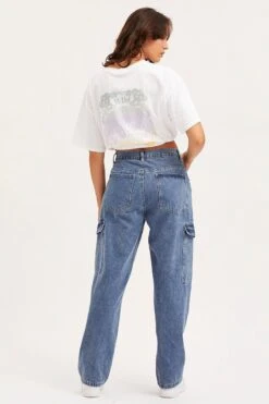 Blue Unisex Cargo Denim Jeans Mid Rise -Modern Fashion Shop mr straight leg jean blue unisex cargo denim jeans mid rise 32967570292929