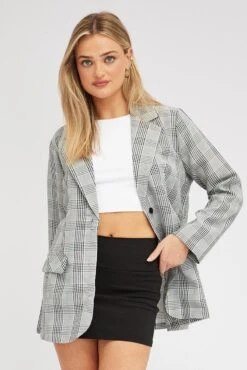 Black Check Blazer Long Sleeve