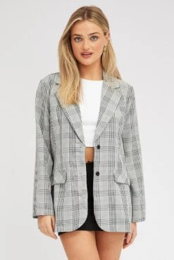 Black Check Blazer Long Sleeve -Modern Fashion Shop oj12079d 47wb check 3
