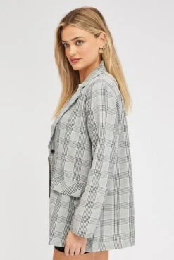 Black Check Blazer Long Sleeve -Modern Fashion Shop oj12079d 47wb check 4