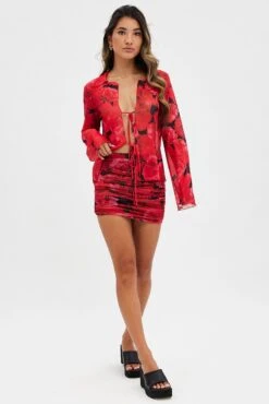 Red Abstract Mesh Cardigan Long Sleeve -Modern Fashion Shop oj1216 84w abstract 3