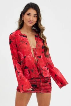 Red Abstract Mesh Cardigan Long Sleeve -Modern Fashion Shop oj1216 84w abstract 4