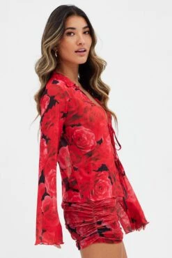 Red Abstract Mesh Cardigan Long Sleeve -Modern Fashion Shop oj1216 84w abstract 5