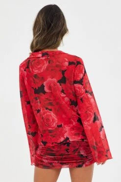 Red Abstract Mesh Cardigan Long Sleeve -Modern Fashion Shop oj1216 84w abstract 6