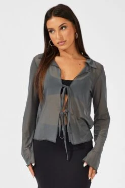 Grey Mesh Cardigan Long Sleeve -Modern Fashion Shop oj1216 84wb charcoal 3