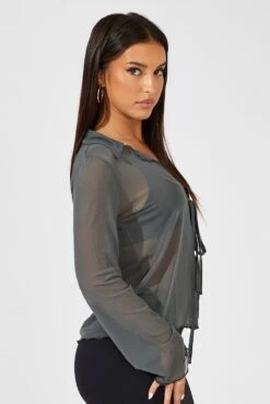 Grey Mesh Cardigan Long Sleeve -Modern Fashion Shop oj1216 84wb charcoal 4