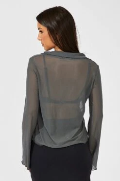Grey Mesh Cardigan Long Sleeve -Modern Fashion Shop oj1216 84wb charcoal 5