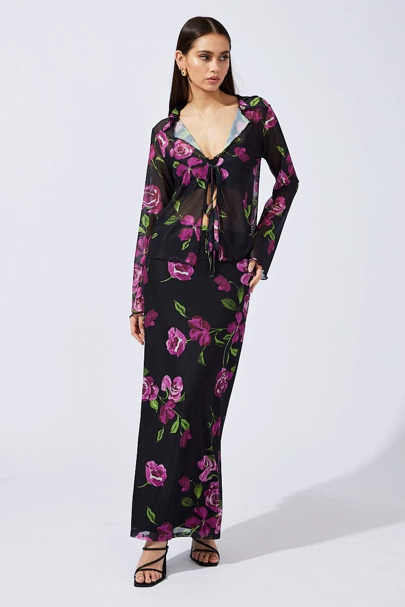 Black Floral Cardigan Long Sleeve 4 Black Floral Cardigan Long Sleeve - Image 2