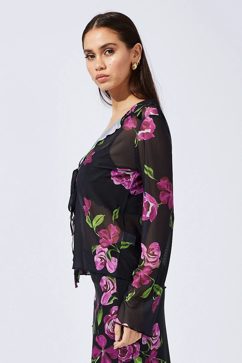 Black Floral Cardigan Long Sleeve 6 Black Floral Cardigan Long Sleeve - Image 4