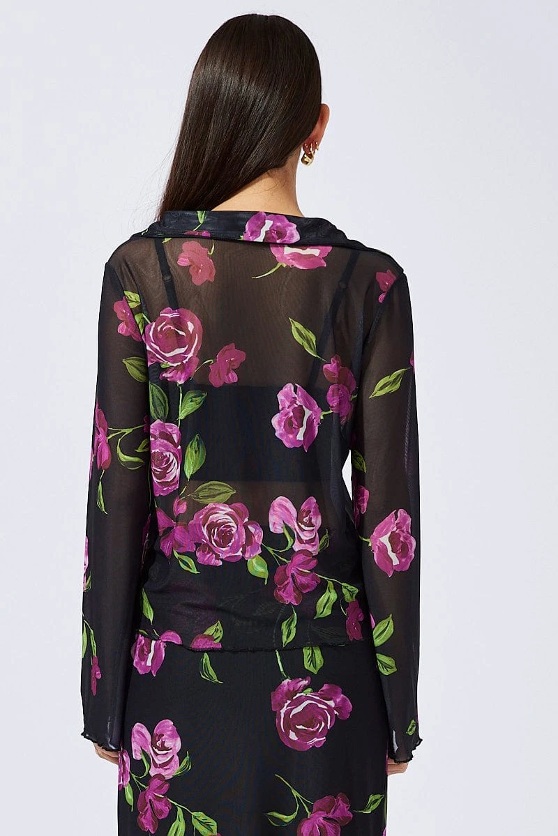 Black Floral Cardigan Long Sleeve 7 Black Floral Cardigan Long Sleeve - Image 5