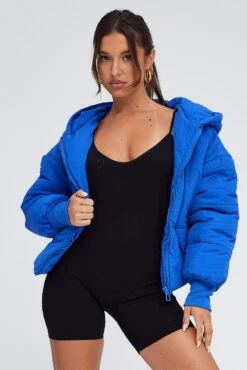 Blue Puffer Jacket With Long Sleeves -Modern Fashion Shop oj1232 33w cobalt 3