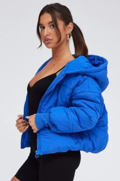 Blue Puffer Jacket With Long Sleeves -Modern Fashion Shop oj1232 33w cobalt 4