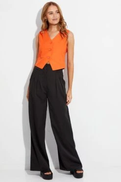 Orange Vest Top Sleeveless V-Neck Button Up Linen Blend -Modern Fashion Shop oj1233x 34wb orange 2