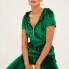 Green Velour Short Sleeve Zip Lounge Hoodie -Modern Fashion Shop oj12900 f3 forest 1