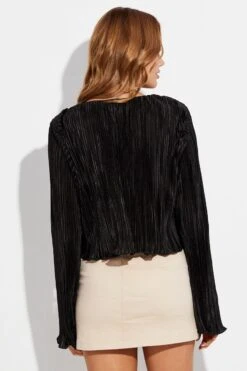 Black Jacket Long Sleeve V Neck With Chain Details -Modern Fashion Shop oj1302 38wb black 6