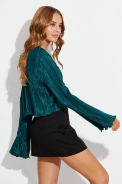 Green Jacket Long Sleeve V Neck With Chain Details -Modern Fashion Shop oj1302 38wb forest 4