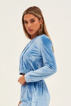 Blue Velvet Jacket Long Sleeve Hoodie -Modern Fashion Shop oj13074x f3 blue 4