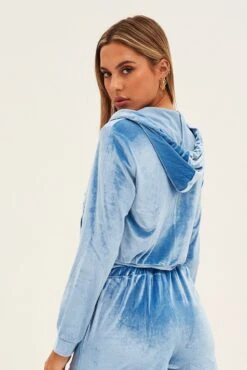 Blue Velvet Jacket Long Sleeve Hoodie -Modern Fashion Shop oj13074x f3 blue 5