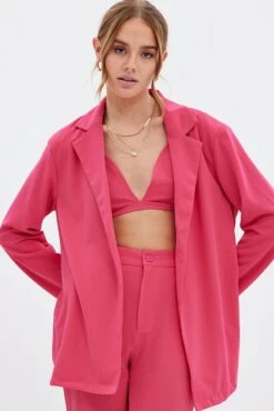 Pink Oversized Blazer -Modern Fashion Shop oj13354x f3 hot pink 3
