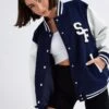 Blue Varsity Jacket Long Sleeves Embroidery Details -Modern Fashion Shop oj1343 34m navy 1