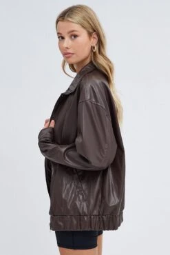 Brown PU Oversized Jacket -Modern Fashion Shop oj1406 33wb chocolate 4