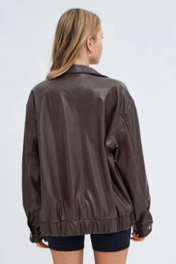 Brown PU Oversized Jacket -Modern Fashion Shop oj1406 33wb chocolate 5