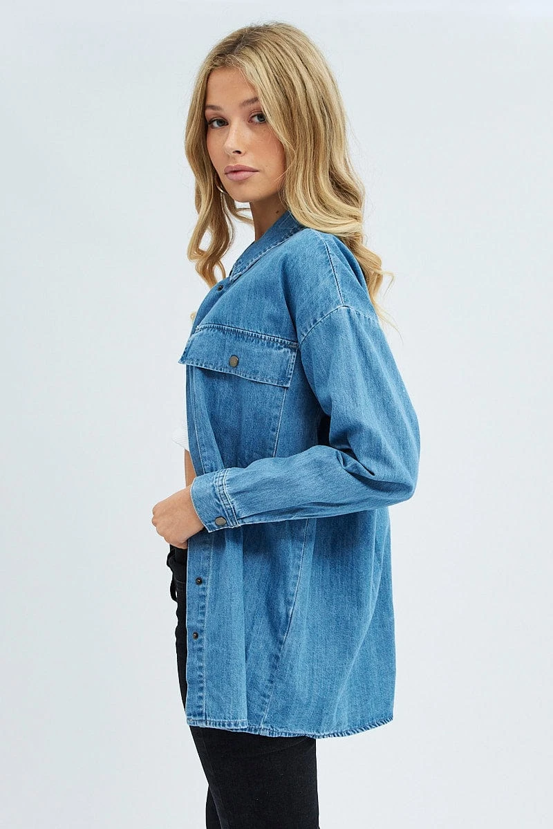 Blue Demin Shacket Long Sleeve 6 Blue Demin Shacket Long Sleeve - Image 4