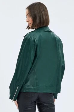Green Jacket Long Sleeve Collared Faux Leather -Modern Fashion Shop oj1418 33wb hunter 5